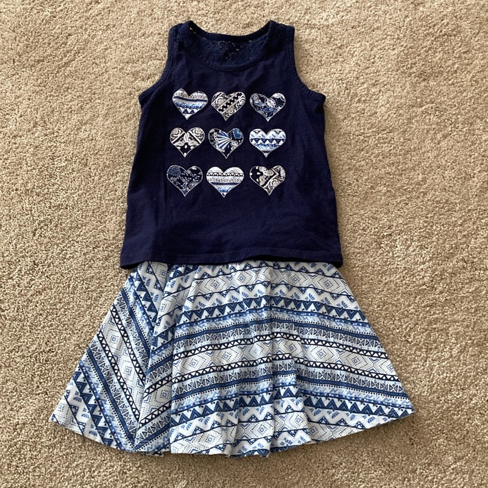 Girls outfit. Love this. 4T. Children’s Place. Different shades of blue. Skort